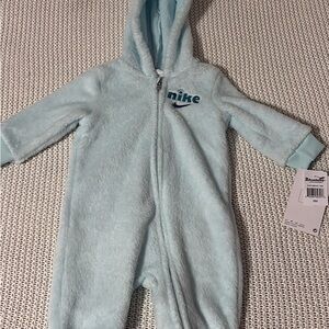 Nike Baby Blue Fleece Hooded One Piece 6 Months NWT!